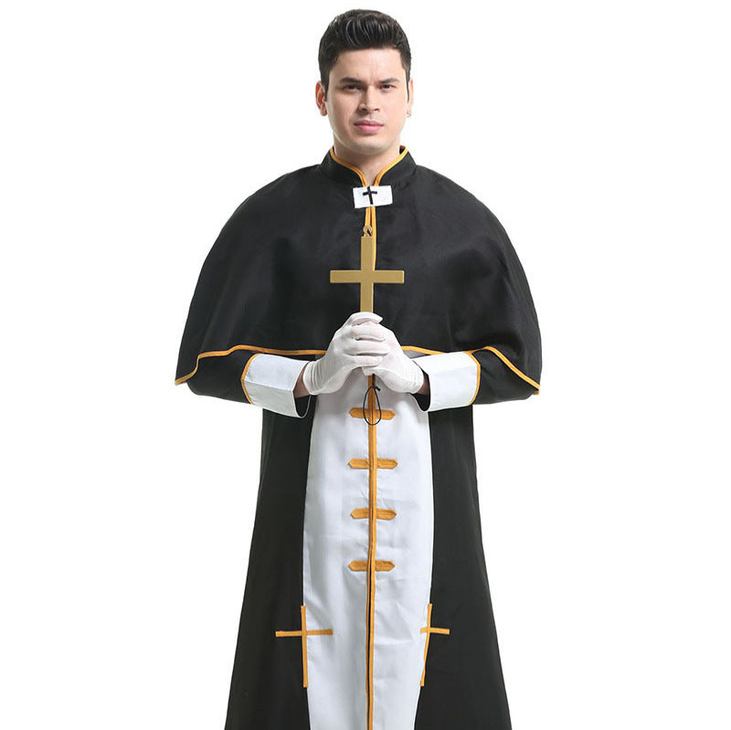 Halloween Men Priest Father Cosplay Religious Robe Carnival Party Sets