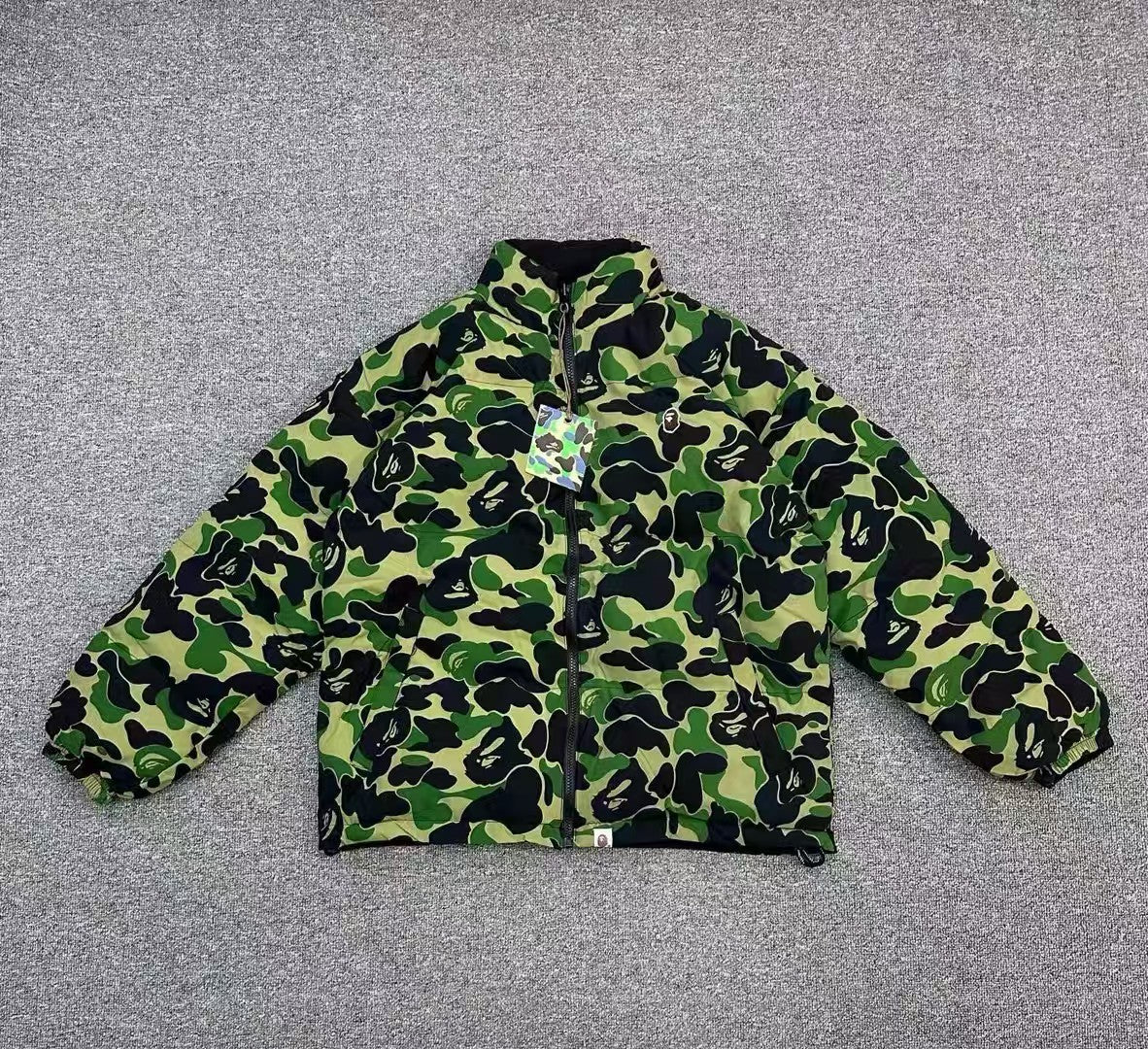 BAPE ABC Camo Reversible Puffer Jacket Stand Collar Zip Coat