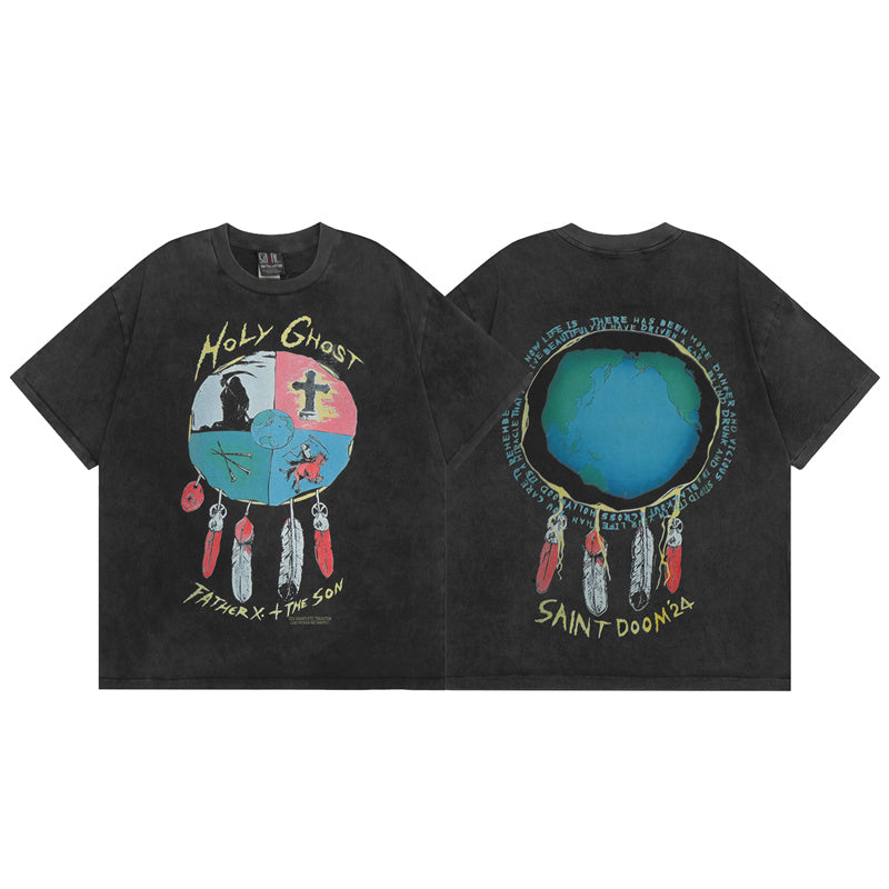 Saint Michael Vintage Washed Distressed Hole Loose Streetwear T-Shirt