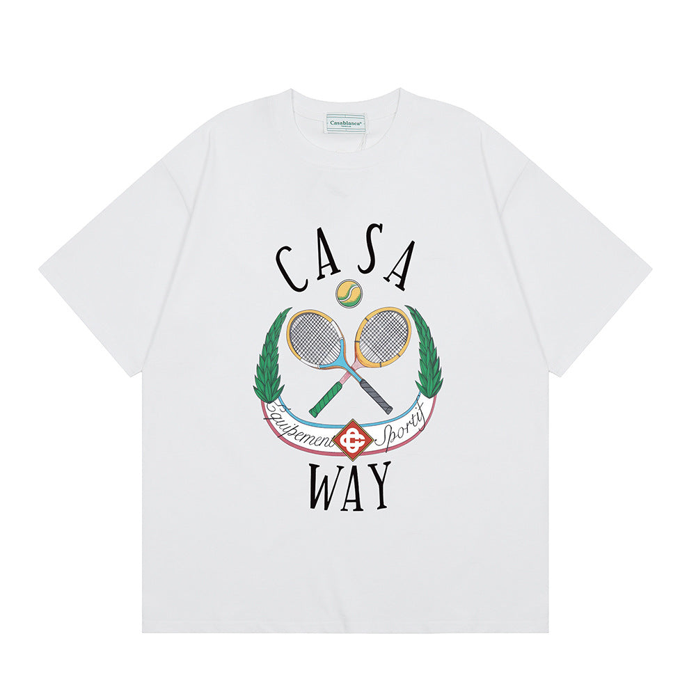 Casablanca Vintage Logo Print Loose Short Sleeve T Shirt Unisex Y2K