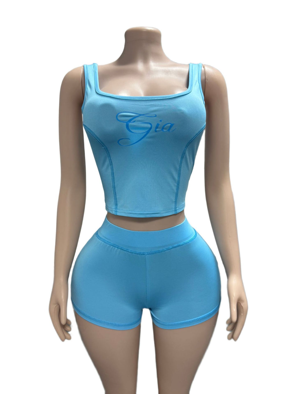 I.AM.GIA Contrast Piping Letter Print Square Neck Tank Short 2 Piece Set