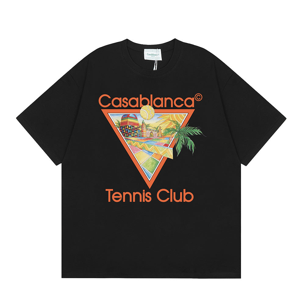 2026 New Casablanca Logo Print Loose Fit Unisex Short Sleeve T-Shirt