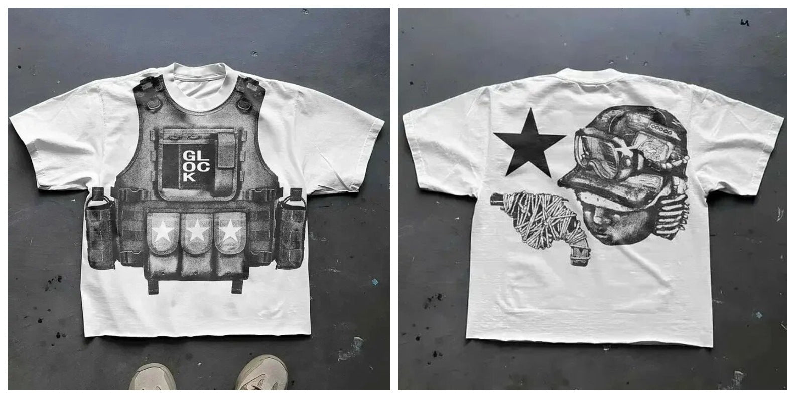 Y2K Taktisches Militär-Grafik-Unisex-Oversize-Streetwear-Baumwoll-T-Shirt