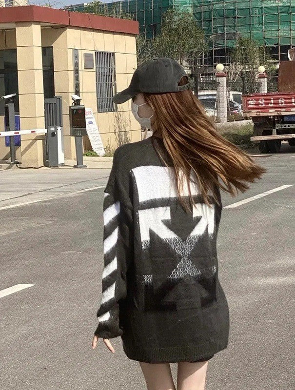 Off-White Arrow Mohair Sweater Gradient Fluffy Knit Pullover & Hoodie