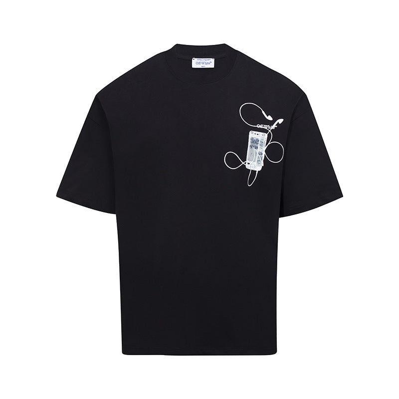Tape Arrow Graphic Print Streetwear Crew Neck Short Sleeve T Shirt