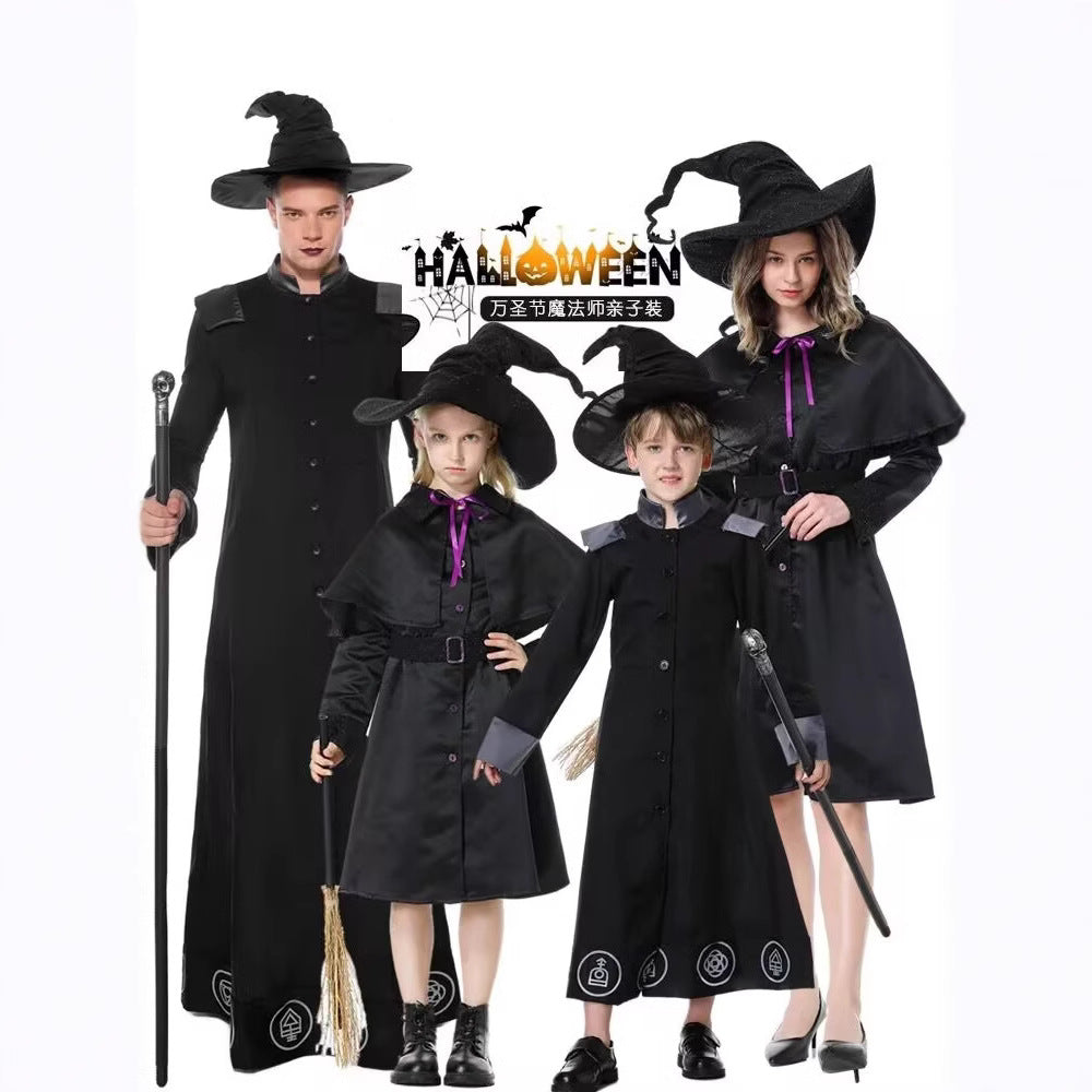 Halloween Wizard Witch Long Robe Cosplay Sets Adult & Kids Outfits