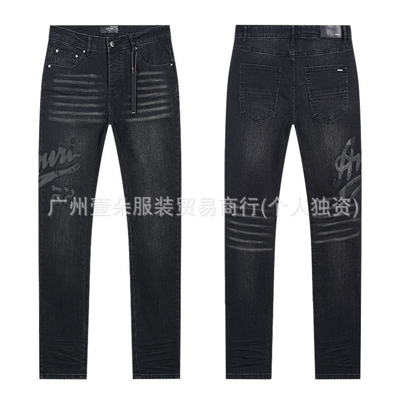 Amiri Washed Distressed Embroidered Slim Tapered Denim Jeans Unisex