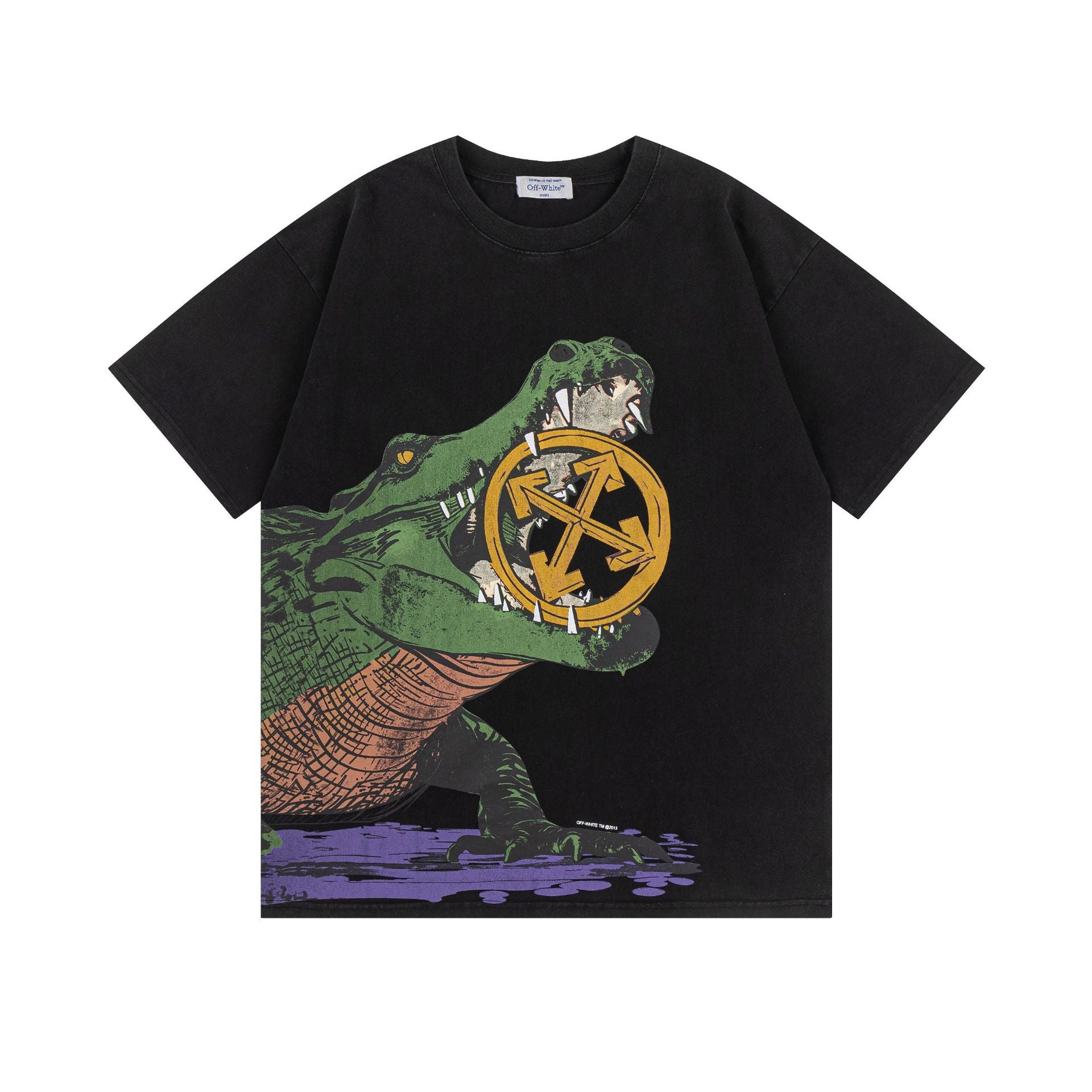 Off-White Crocodile Arrow Pattern Crew Neck Short Sleeve T Shirt Unisex