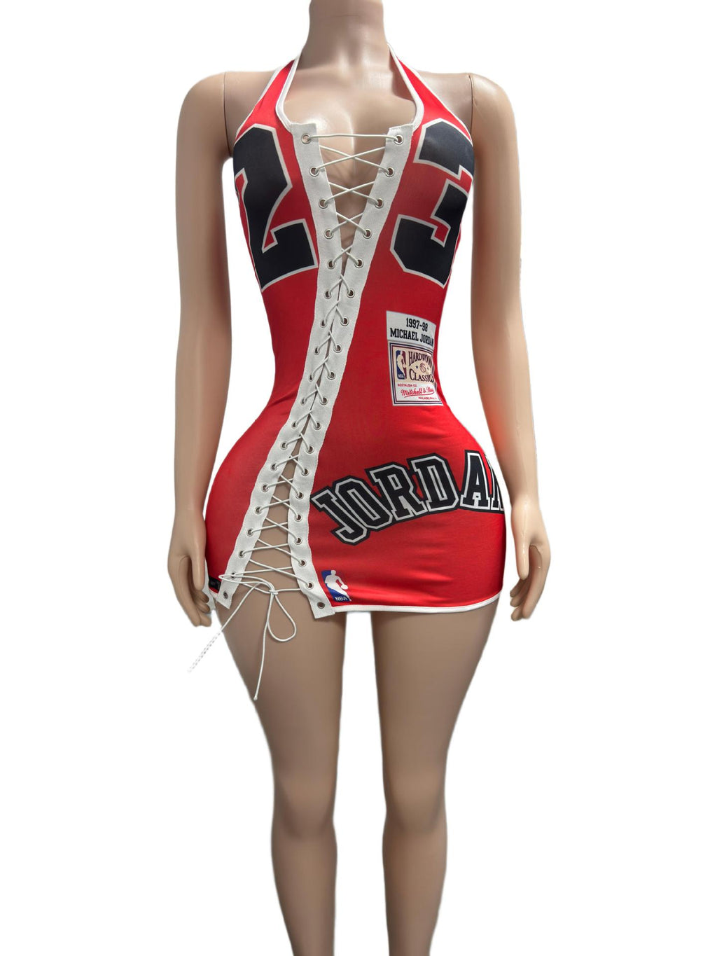 Bulls Lace Up Halter Cutout Bodycon Mini Dress Women
