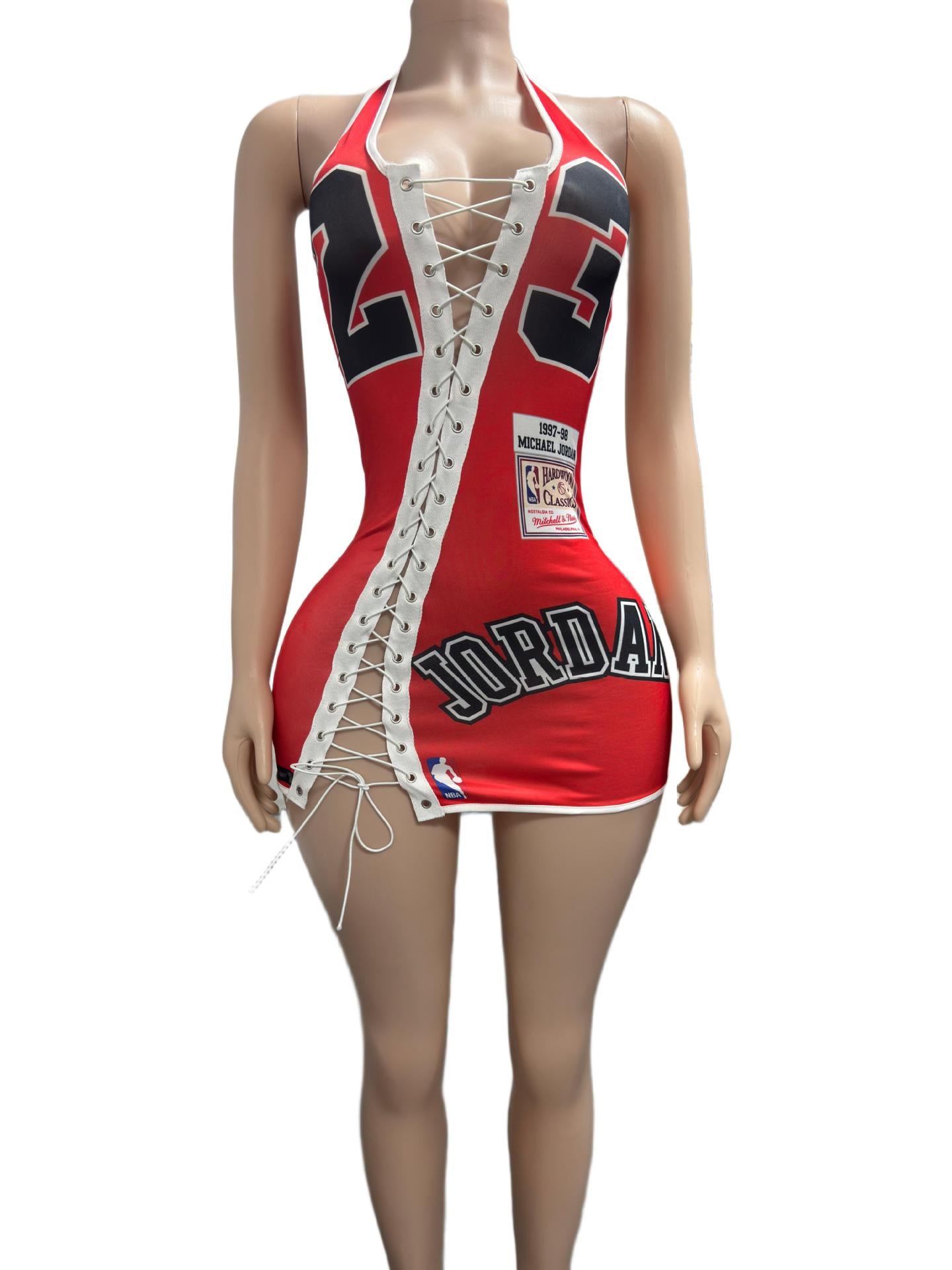 Bulls Lace Up Halter Cutout Bodycon Mini Dress Women