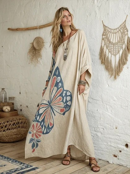Women Boho Diagonal Striped Off Shoulder Loose Kaftan Maxi Beach Dress