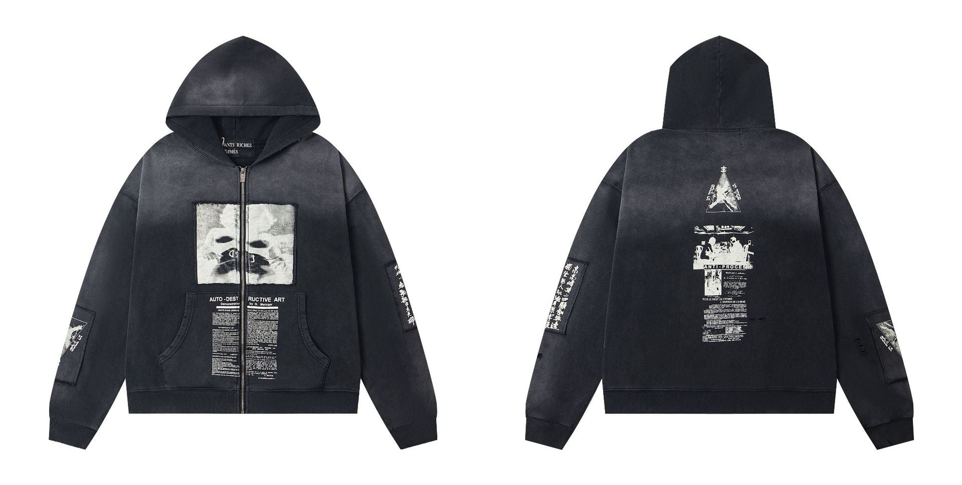 ERD Distressed Washed Vintage Full Zip Hoodie Jacket Unisex