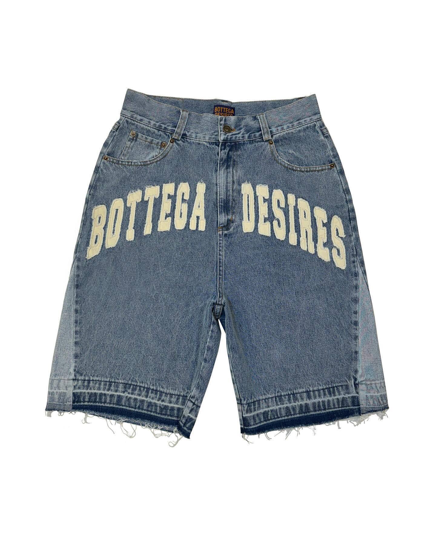 Bottega Desires Y2K Baggy Frayed Hem Denim Jort Shorts