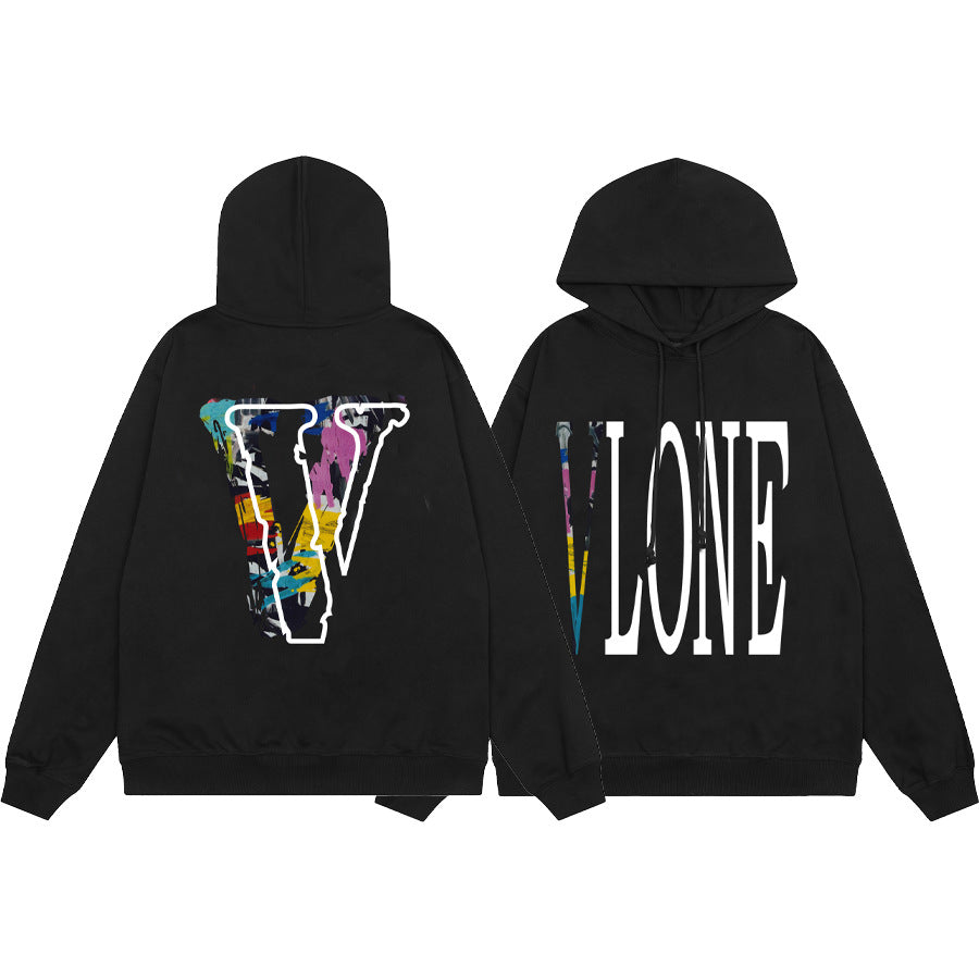 Vlone Multi Pattern Big V Graphic Oversized Hoodie Streetwear Unisex