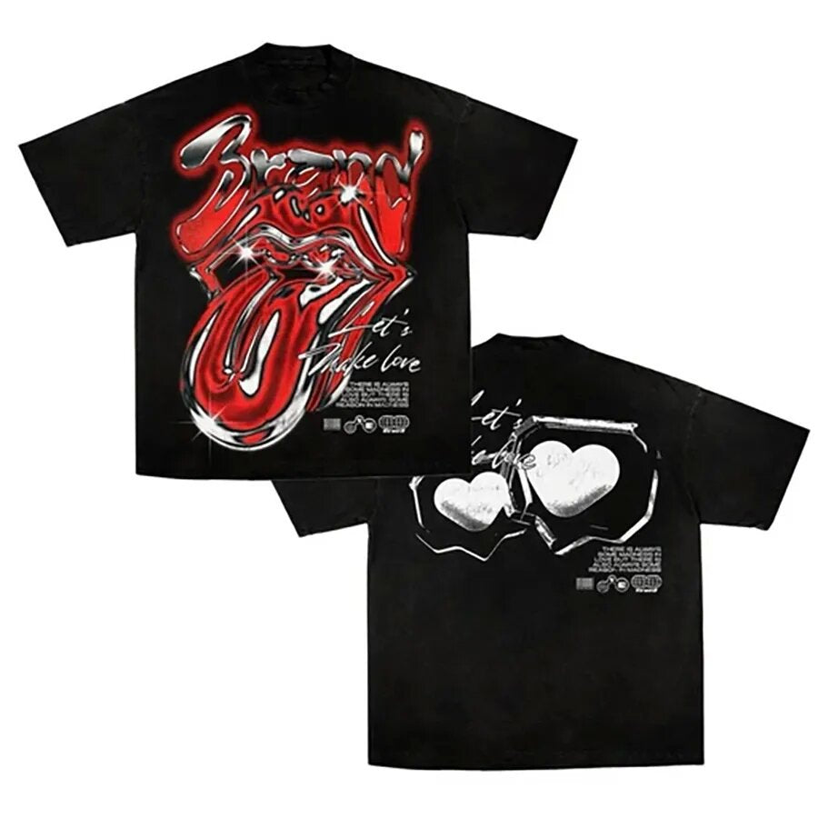 T-Shirt mit Oversized-Vintage-Schnitt und Y2K-Horror-Cartoon-Porträt im Delinquent-Stil aus Baumwolle