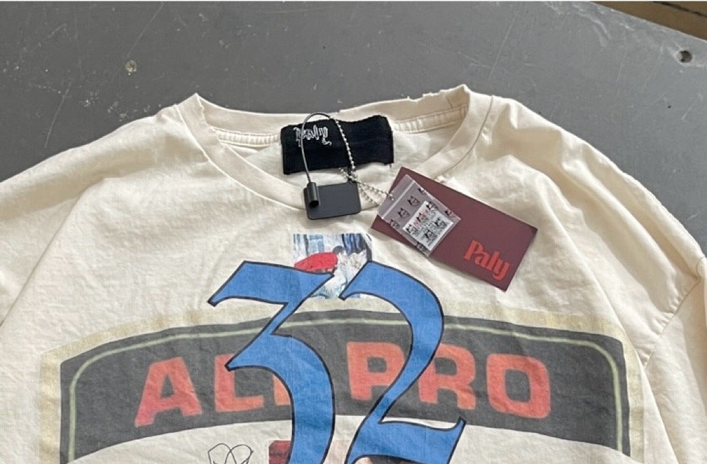 Paly Hollywood Figure Letter Graphic Crew Neck Short Sleeve T‑Shirt