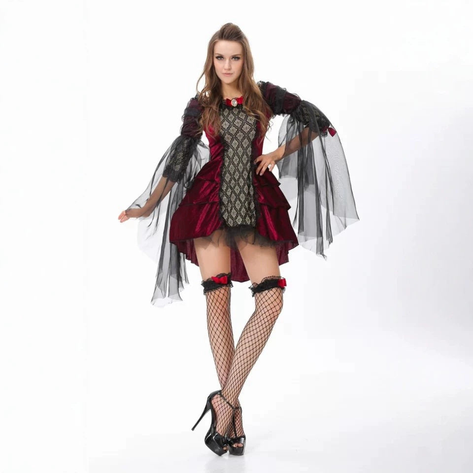Halloween Women Gothic Vampire Witch Devil Cosplay Costume Party Dress Set