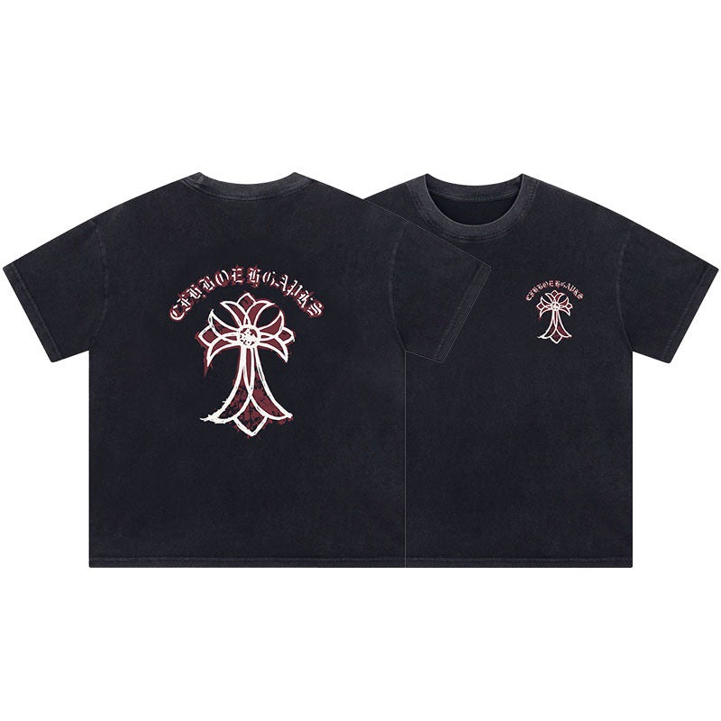 Chrome Hearts Color Sanskrit Cross Print Short Tee Unisex Y2K