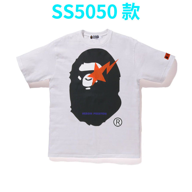 BAPE Shark Camo Graphic Tee Loose Unisex Streetwear T-Shirt
