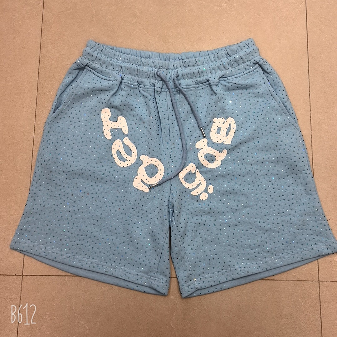 Sp5der Full Rhinestone T-Shirt & Shorts Matching Set