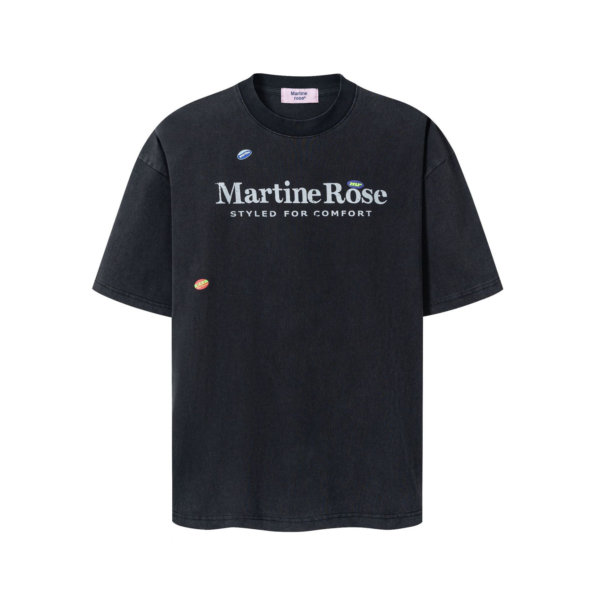 Martine Rose Washed Vintage Letter Print Crew Neck Short Sleeve T Shirt