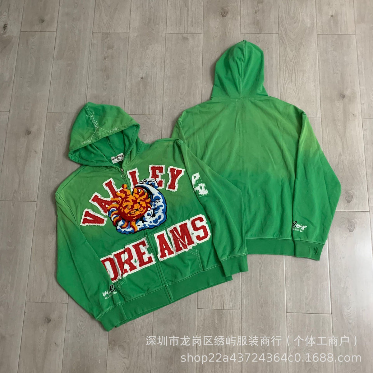 Valley Dreams Graphic Zip Up Hoodie Rhinestone Vintage Street Jacket