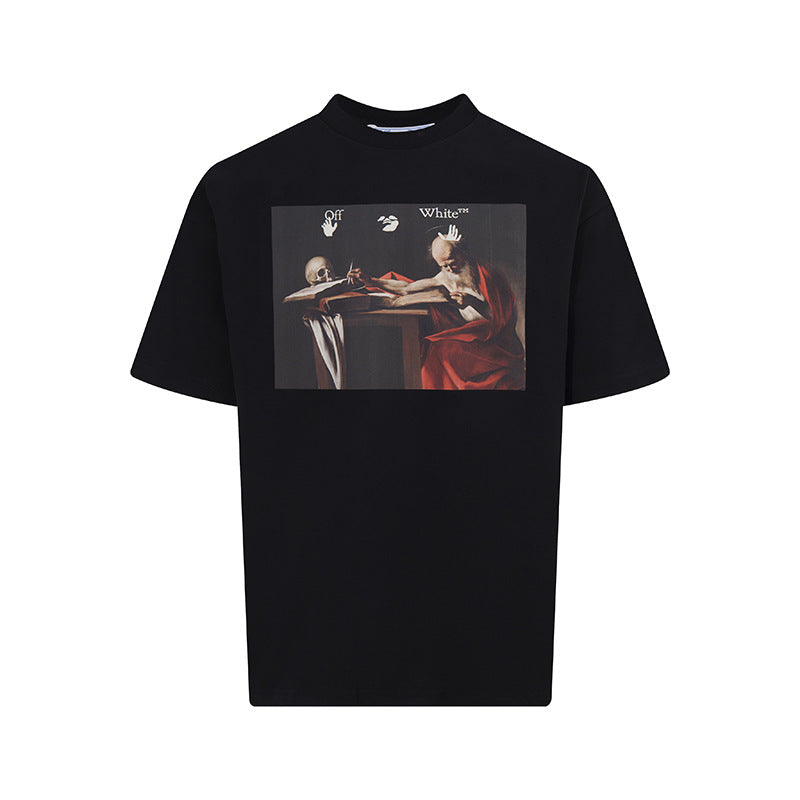 Tape Arrow Graphic Print Streetwear Crew Neck Short Sleeve T Shirt