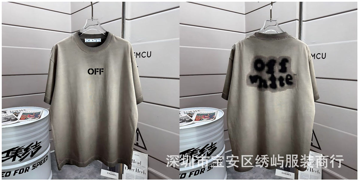 Off-White Washed Distressed Crew Neck Short Sleeve T Shirt Unisex