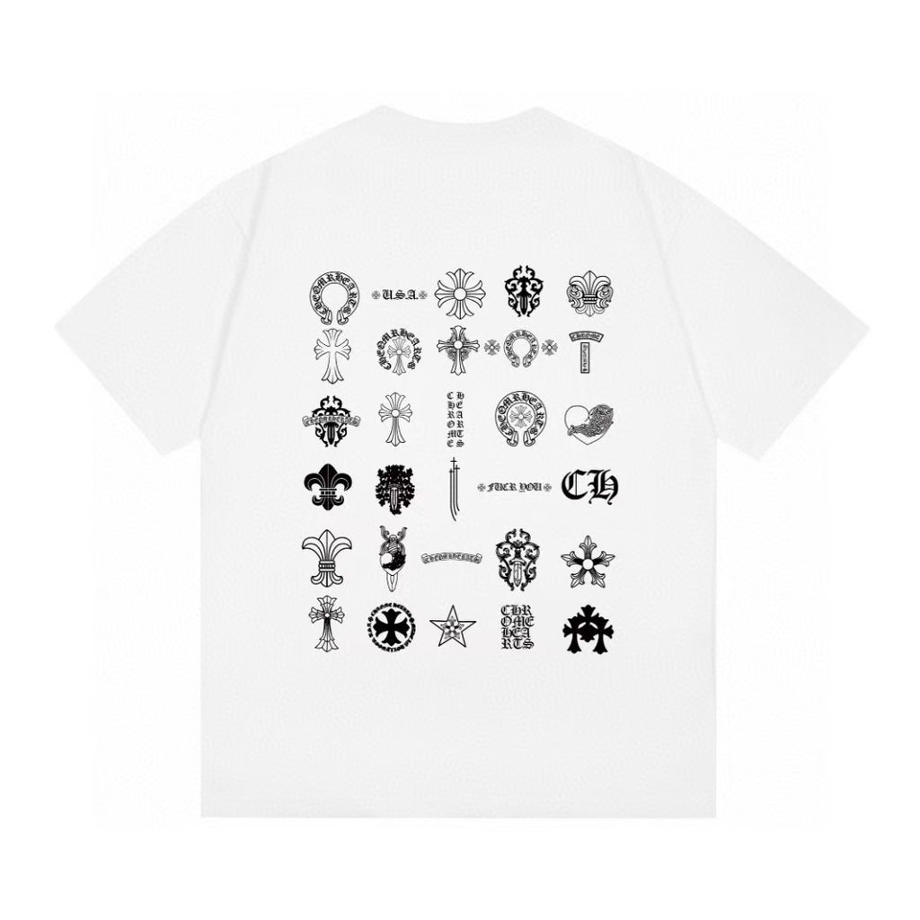 Chrome Hearts Color Sanskrit Cross Print Short Tee Unisex Y2K