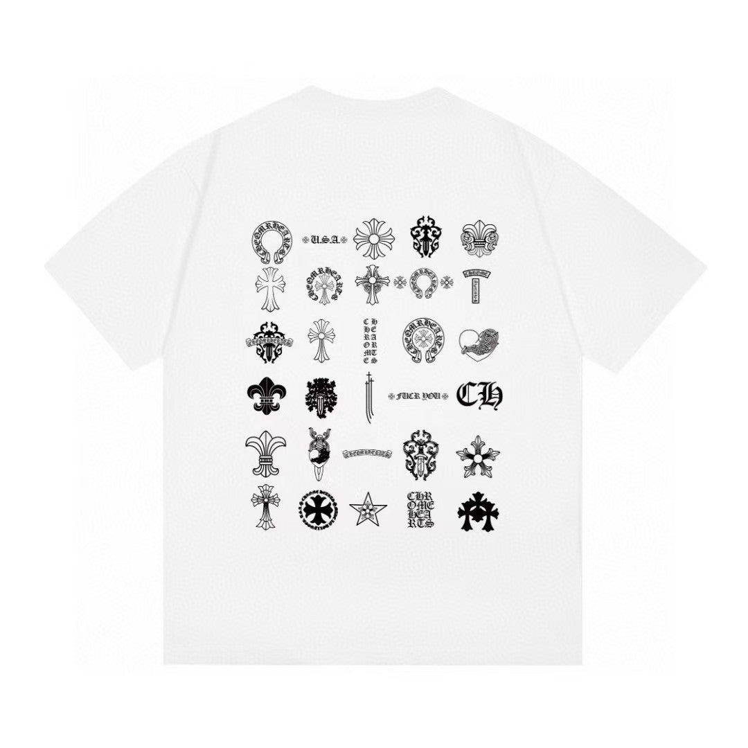 Chrome Hearts Color Sanskrit Cross Print Short Tee Unisex Y2K