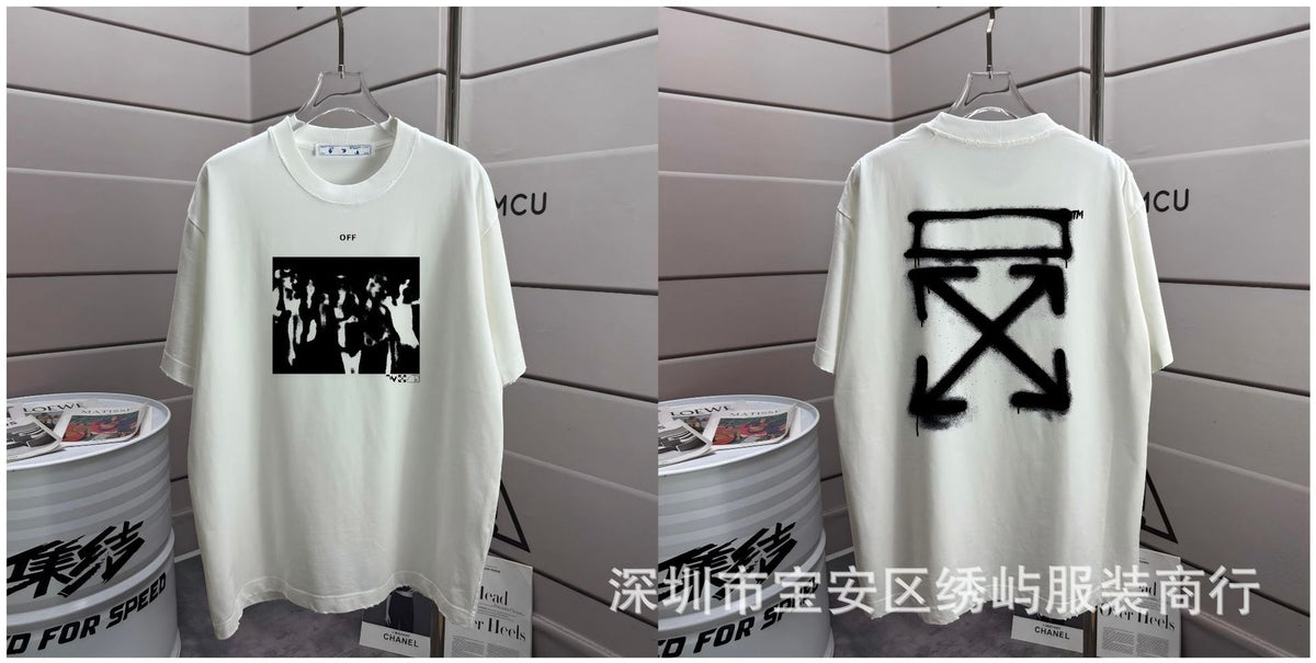 Off-White Washed Distressed Crew Neck Short Sleeve T Shirt Unisex