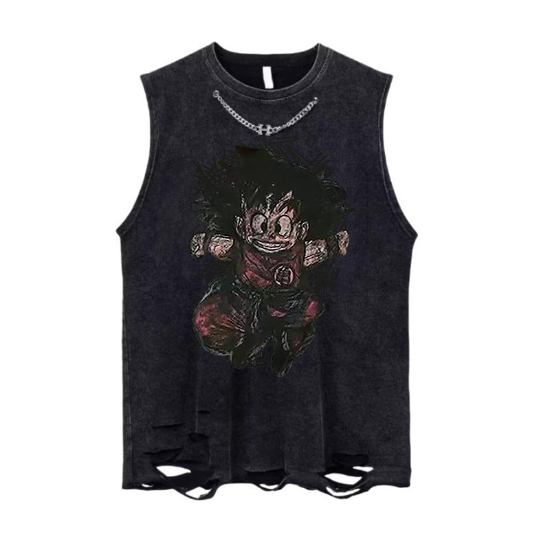Vintage Washed Graphic Cotton Tank Mens Loose Sleeveless Vest