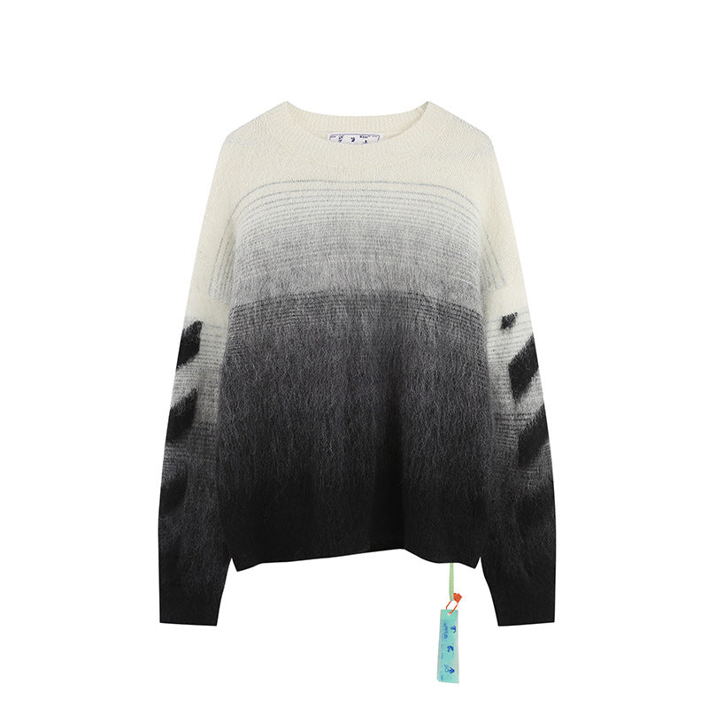 Gradient Dye Arrow Graphic Crew Neck Knit Sweater