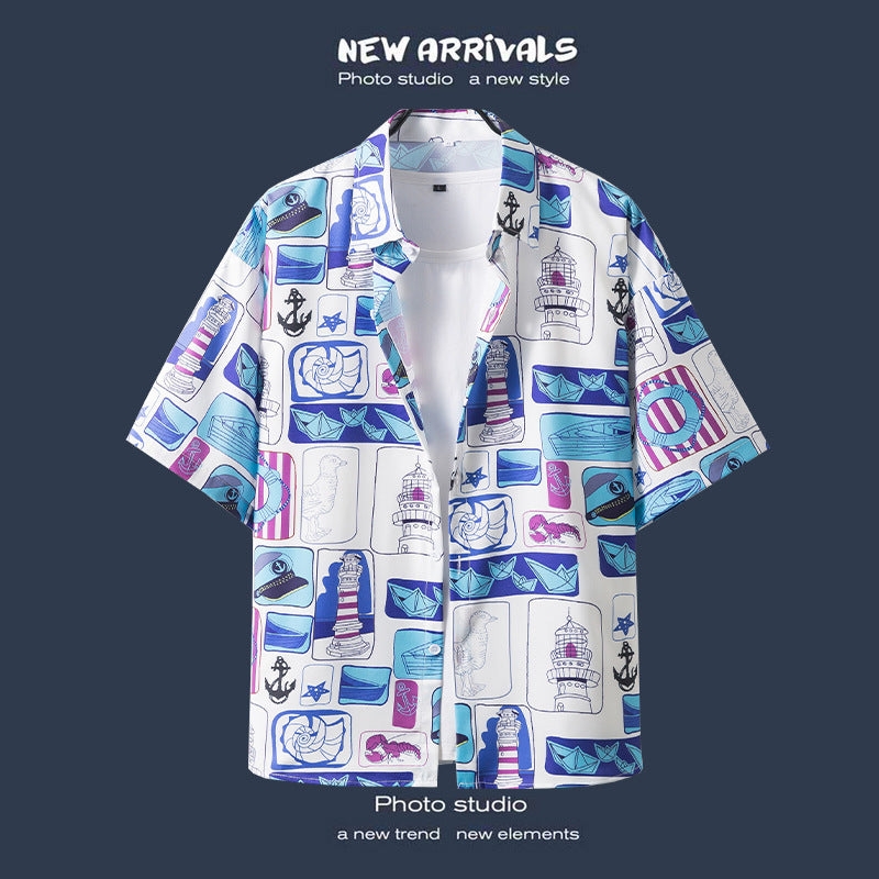 Mens Vintage Tropical Hawaiian Floral Loose Short Sleeve Beach Shirt