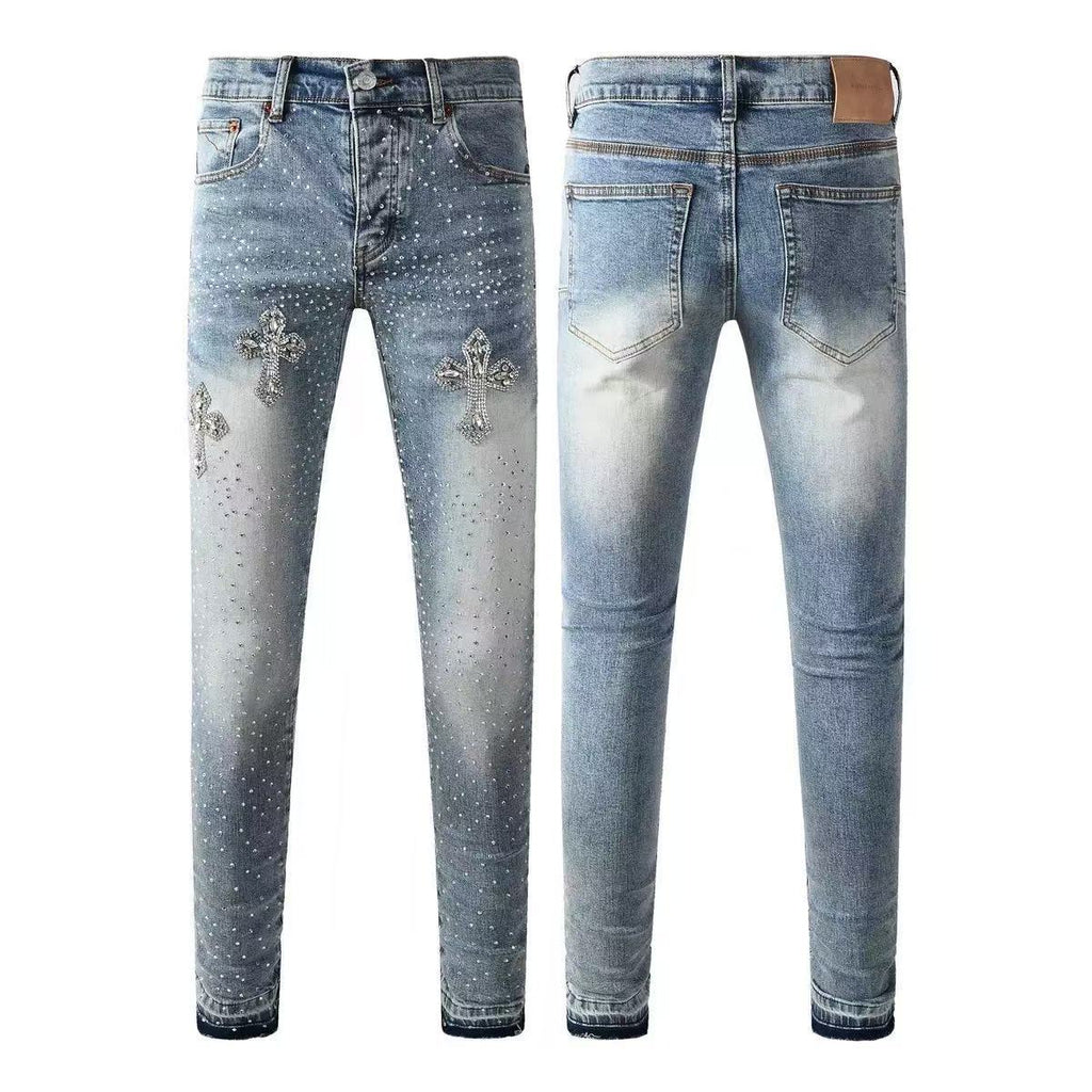 Purple Brand Men Stretch Skinny Ripped Printed Embroidered Denim Jeans