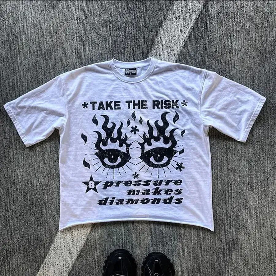 T-Shirt mit Oversized-Vintage-Schnitt und Y2K-Horror-Cartoon-Porträt im Delinquent-Stil aus Baumwolle