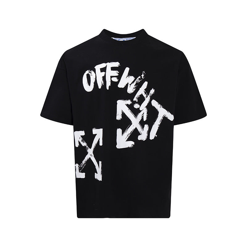 Tape Arrow Graphic Print Streetwear Crew Neck Short Sleeve T Shirt