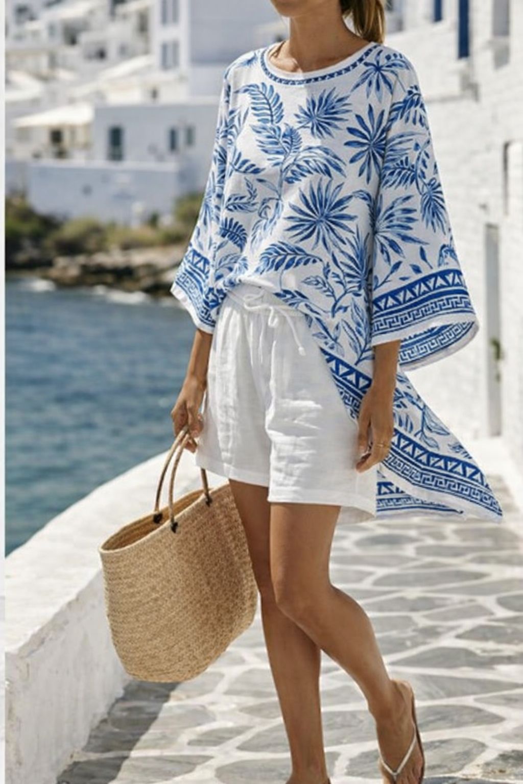 Boho Striped Batwing Beach Two Piece Short Set
