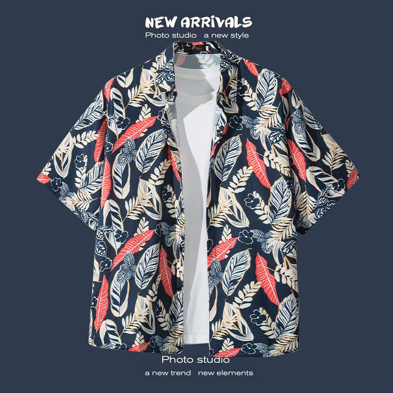 Mens Vintage Tropical Hawaiian Floral Loose Short Sleeve Beach Shirt