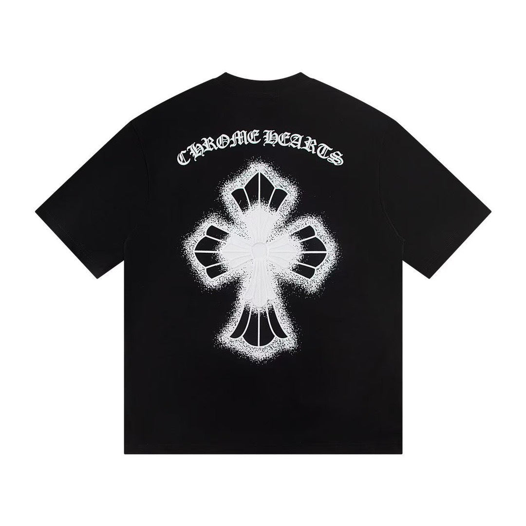 Chrome Hearts Color Sanskrit Cross Print Short Tee Unisex Y2K