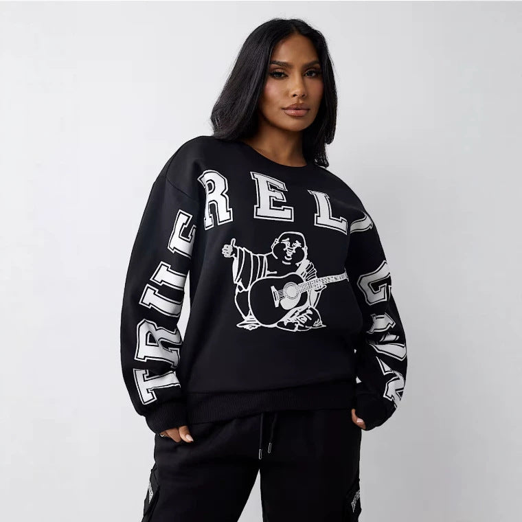 True Religion Boyfriend Buddha Graphic Crewneck Pullover Sweatshirt Women
