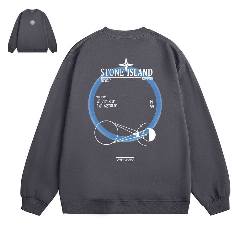 Stone Island Compass Print Crewneck Sweatshirt Men Winter Fleece Top