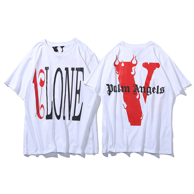 Vlone Big V Letter Graphic Print Short Sleeve Tee Streetwear Unisex