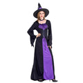 Halloween Women Purple Black Witch Cosplay Long Dress With Hat/Choker