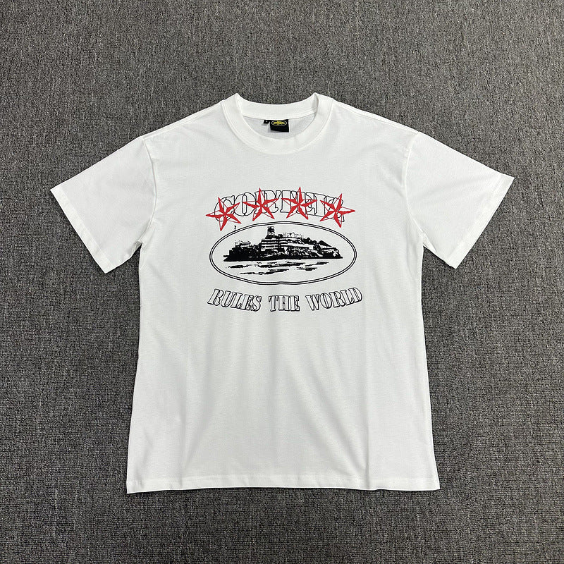 Corteiz Alcatraz Logo Letter Crew Neck Short Sleeve T‑Shirt Unisex