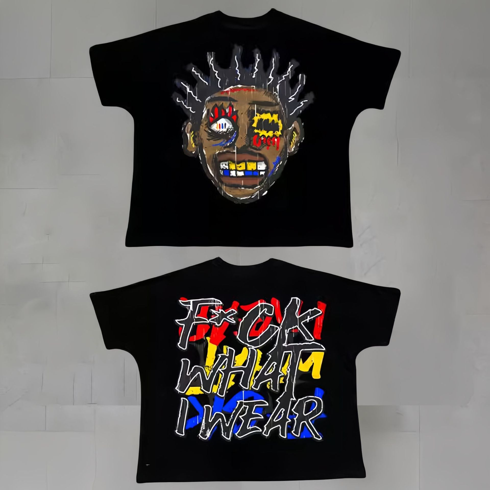 Touch Studios Y2K doppelseitiges Oversize-Vintage-Baumwoll-T-Shirt mit Cartoon-Print