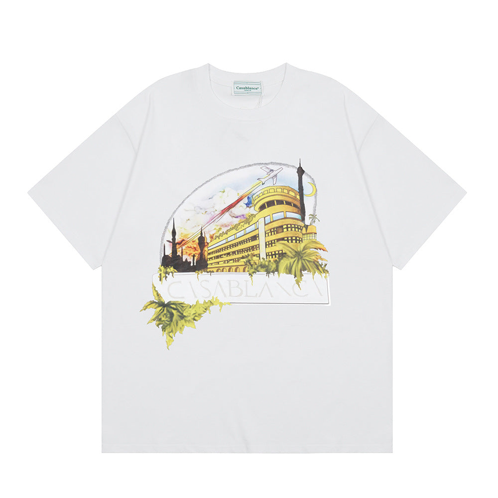 Casablanca Vintage Logo Print Loose Short Sleeve T Shirt Unisex Y2K