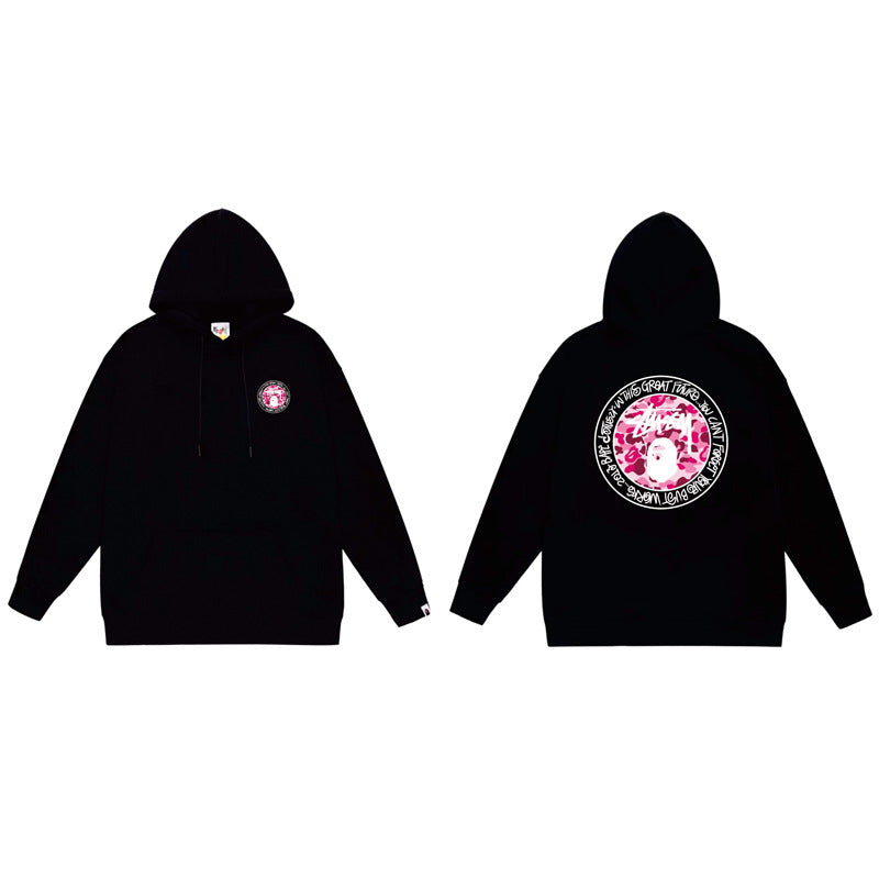 BAPE x Stussy Shark Graphic Hoodie Street Cotton Pullover Sweatshirt