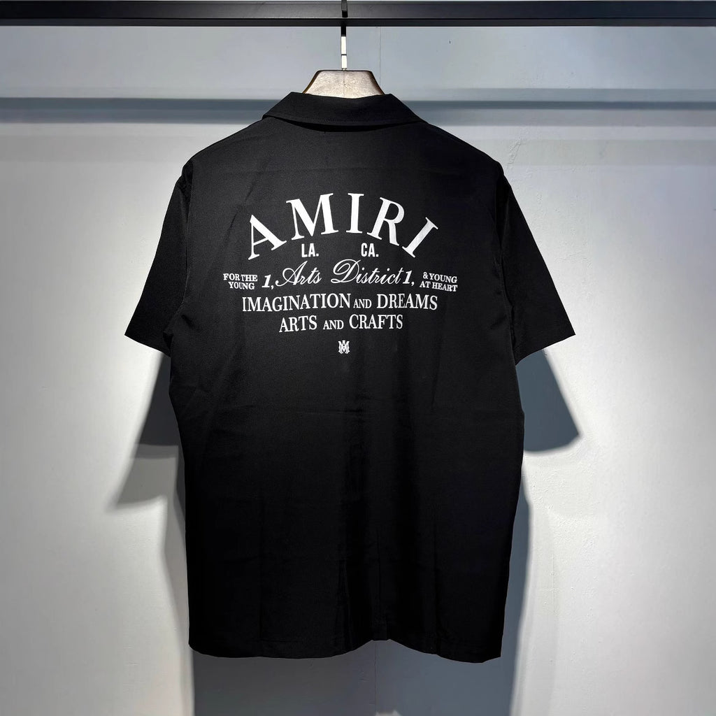 Camp Collar Arch Letter Print Loose Short Sleeve Shirt