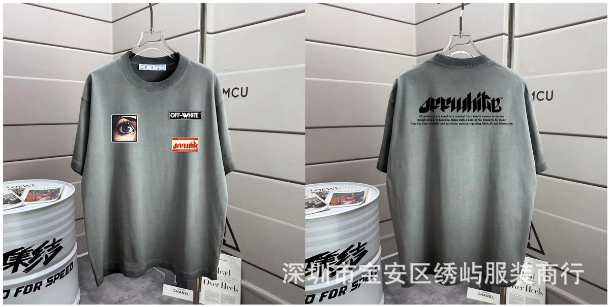 Off-White Washed Distressed Crew Neck Short Sleeve T Shirt Unisex